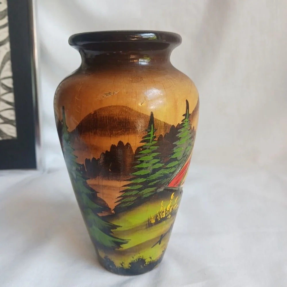 Vintage Black Forest Germany Hand Carved Vase